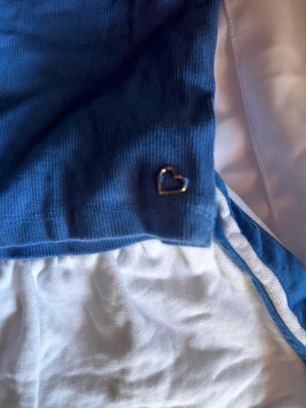 Zara Blue Ribbed Crop Tank with white Trim and Heart Accent